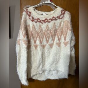 Cozy White and Pink Sweater